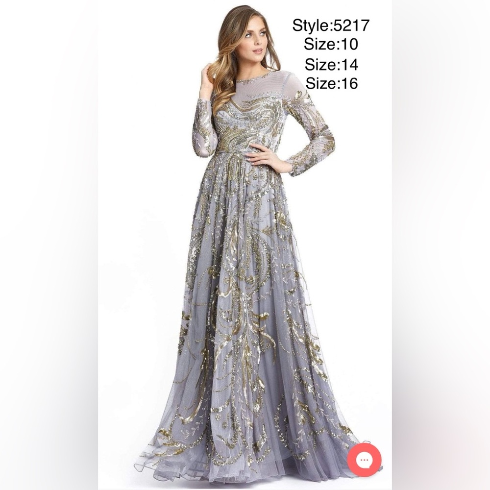 Illusion neckline long sleeve embellished A line gown